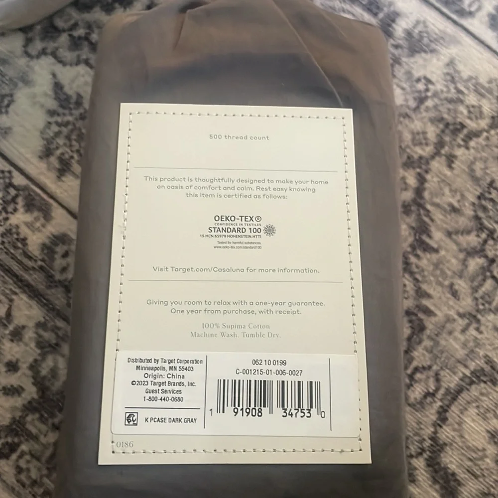 King 500 Thread Count Washed Supima Sateen Solid Pillowcase Set Dark Gray